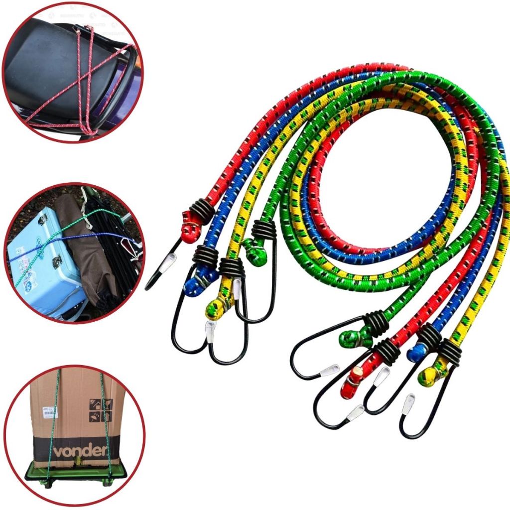 Kit 4 Corda Elástica Com Gancho Metal Extensor 2 