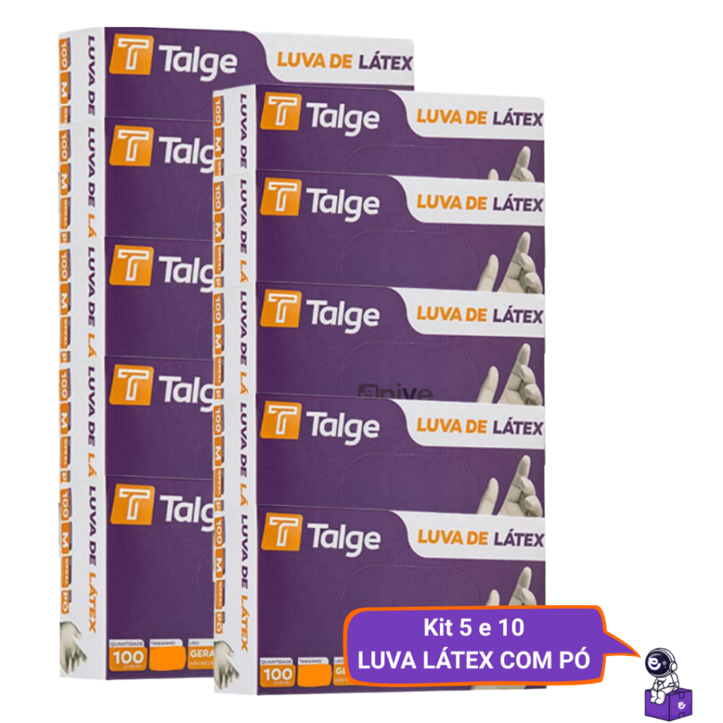 Kit Até 10 Luvas Látex Descartável com Pó Resi