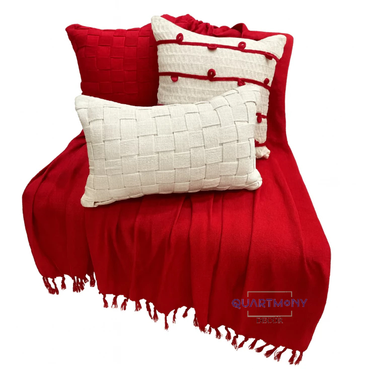 Kit Capa Almofada Fita Vermelho Trancê Rustica  A