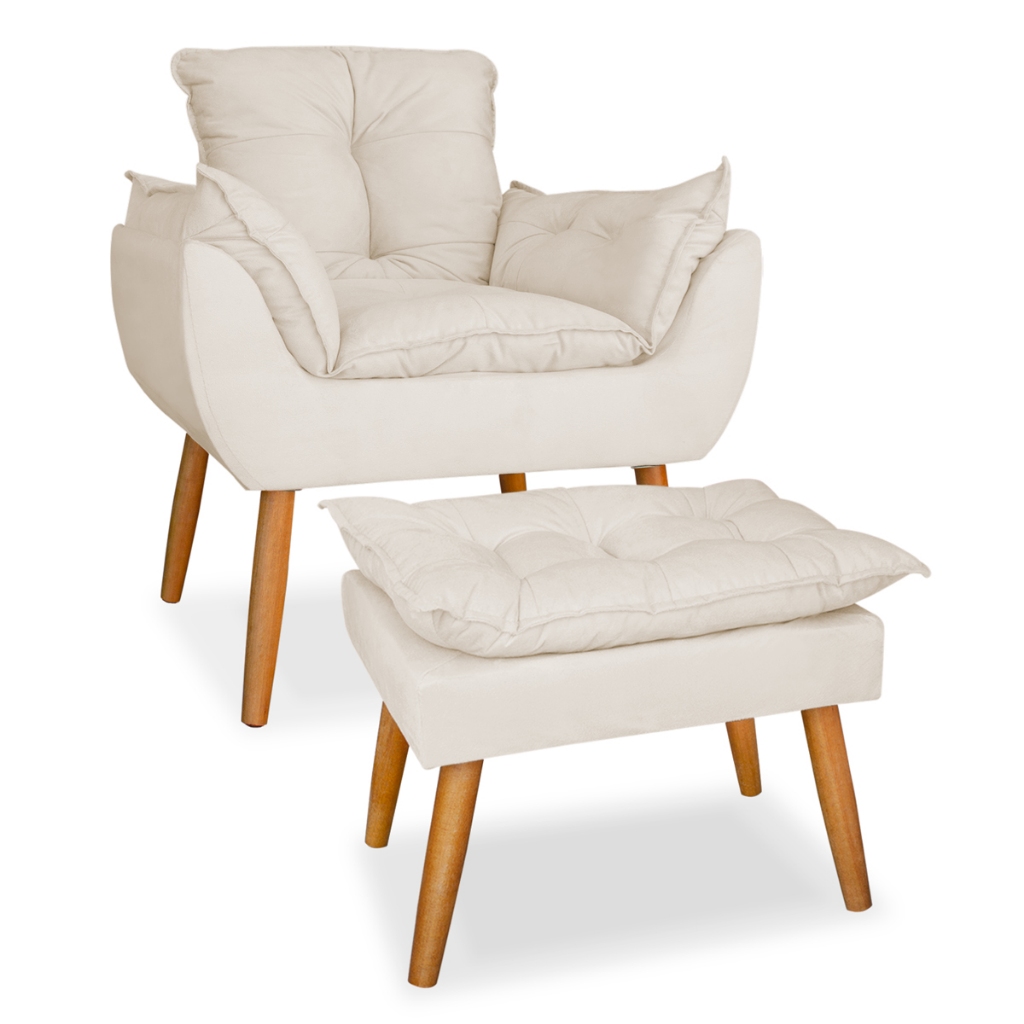 Kit poltrona mais puff deluxo pes palito em suede 