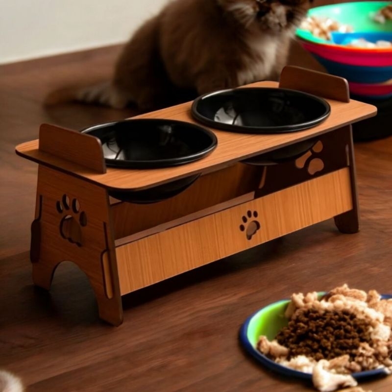 Comedouro Elevado em MDF para Cachorro e Gato  Des