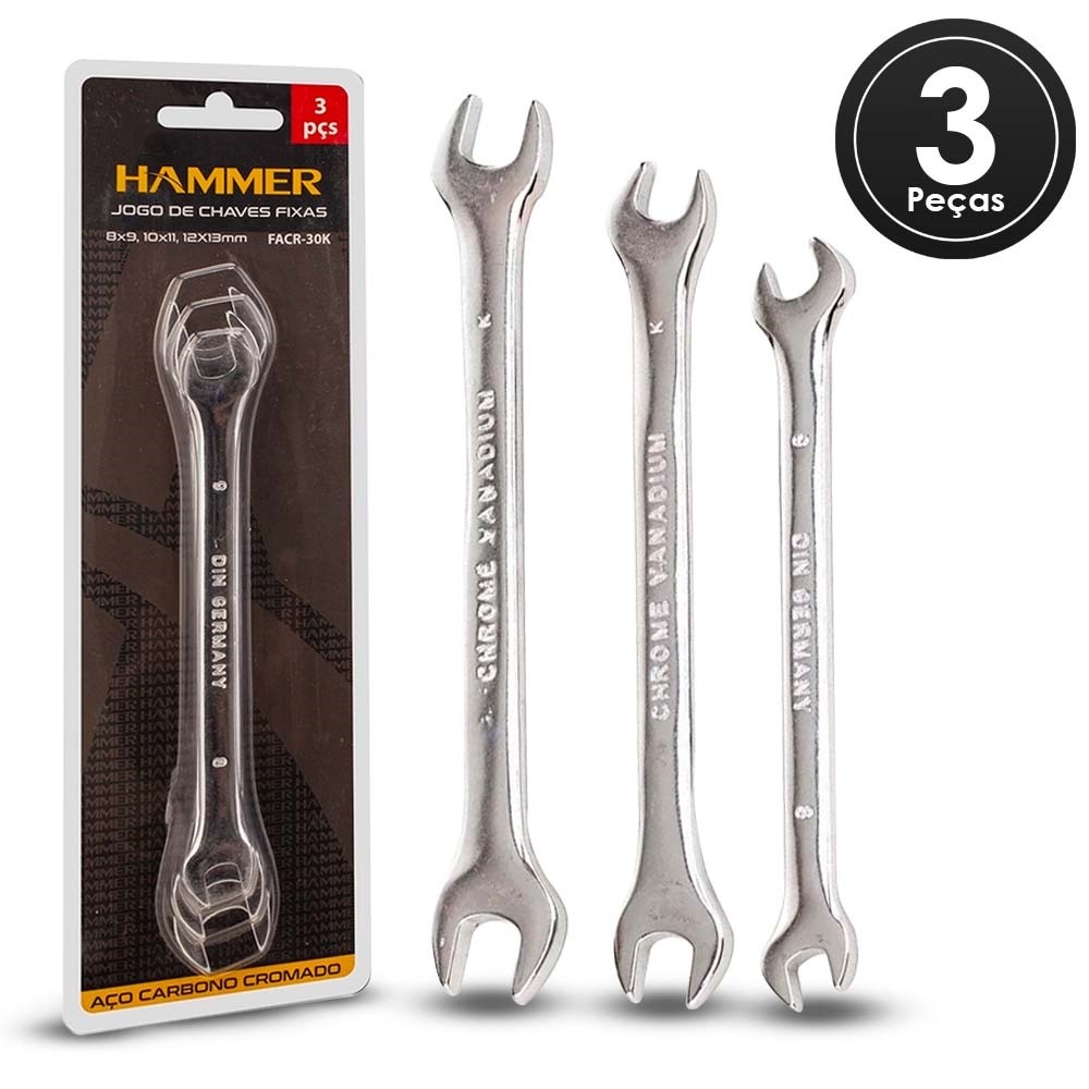Jogo De Chave Fixa Hammer 03pcs 08 A 13mm Facr30k