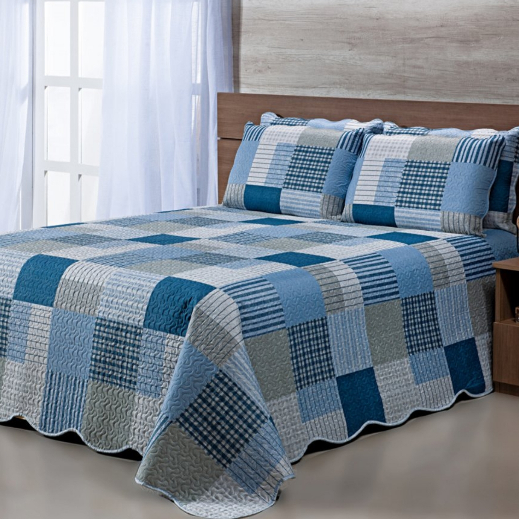 Cobre Leito colcha Casal Dupla Face 3 Peças com F