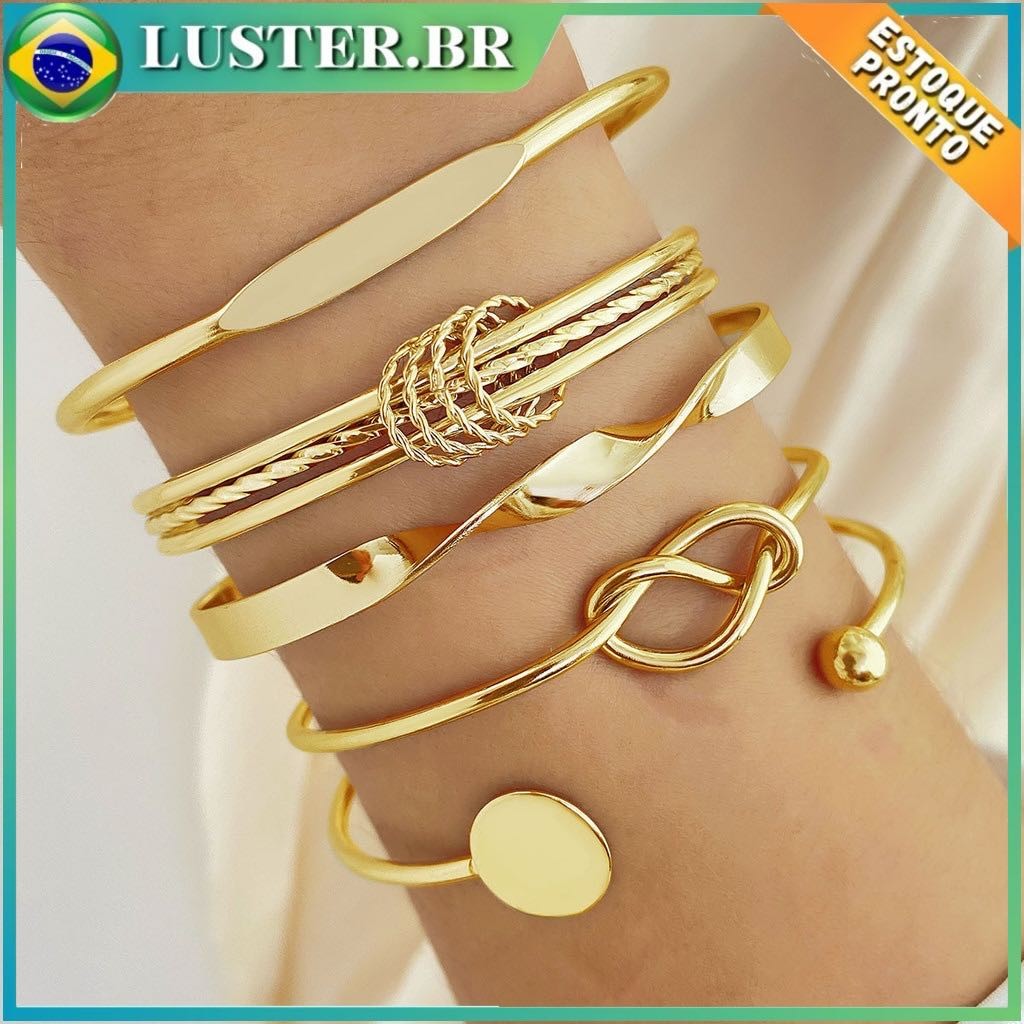 Conjunto de 5 Peças Conjunto Pulseira Geométrico