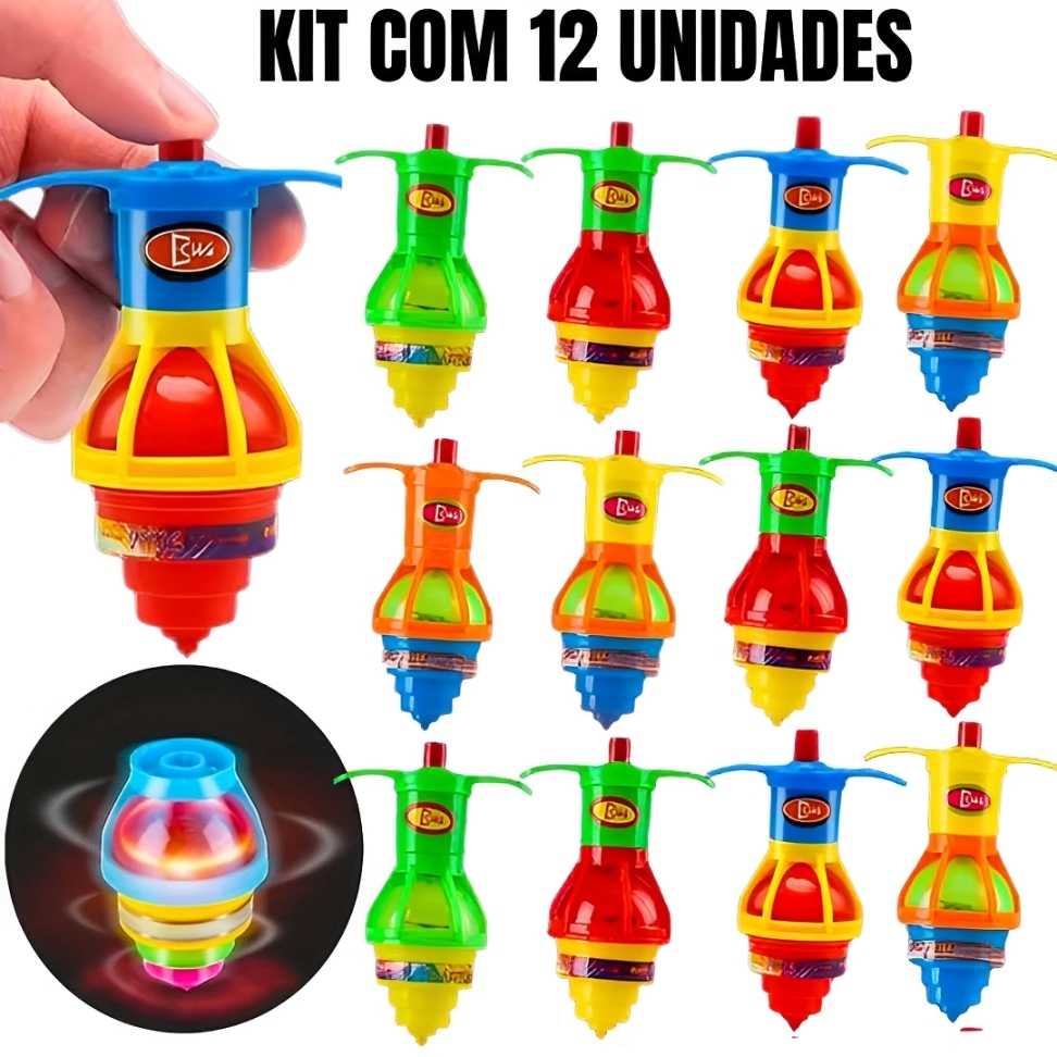 Kit 5/10/12 Pião Luminoso Brinquedo Giratório Cr