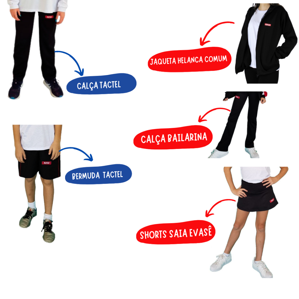 Uniformes SESI 2 (Calça Tactel, Bermuda sem Bolso