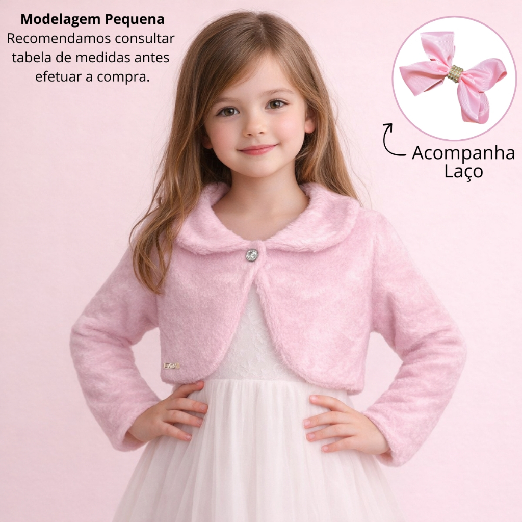 Bolero Rosa Infantil Com Laço Casaco Casaquinho d
