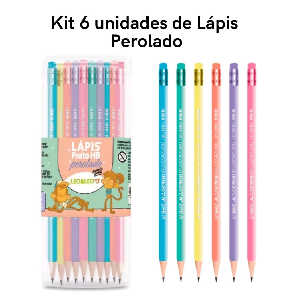 Kit 6 Lápis de Escrever HB Tom Pastel Perolado co