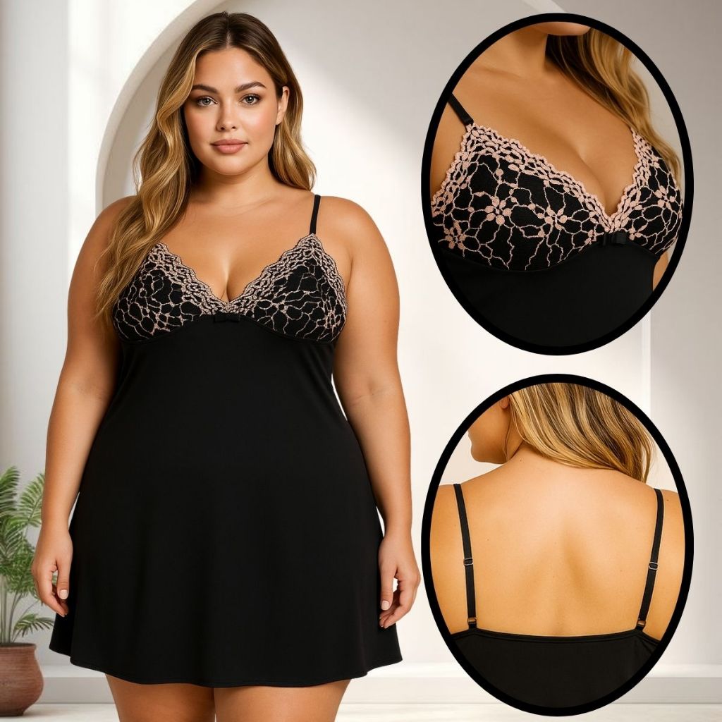 Camisola Plus Size Renda Delicada Alcinha Sexy Con