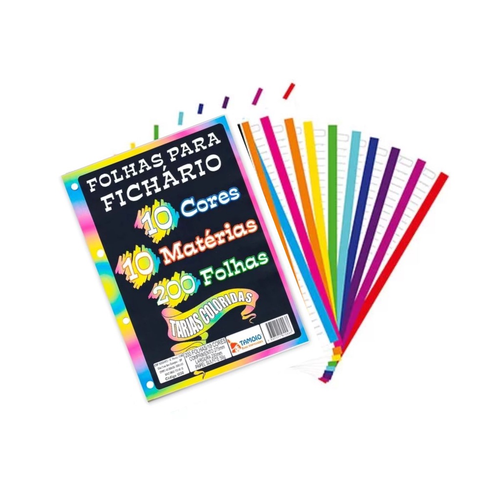 Folha Para Fichário Colorida Refil 4 Furos 200 Fo