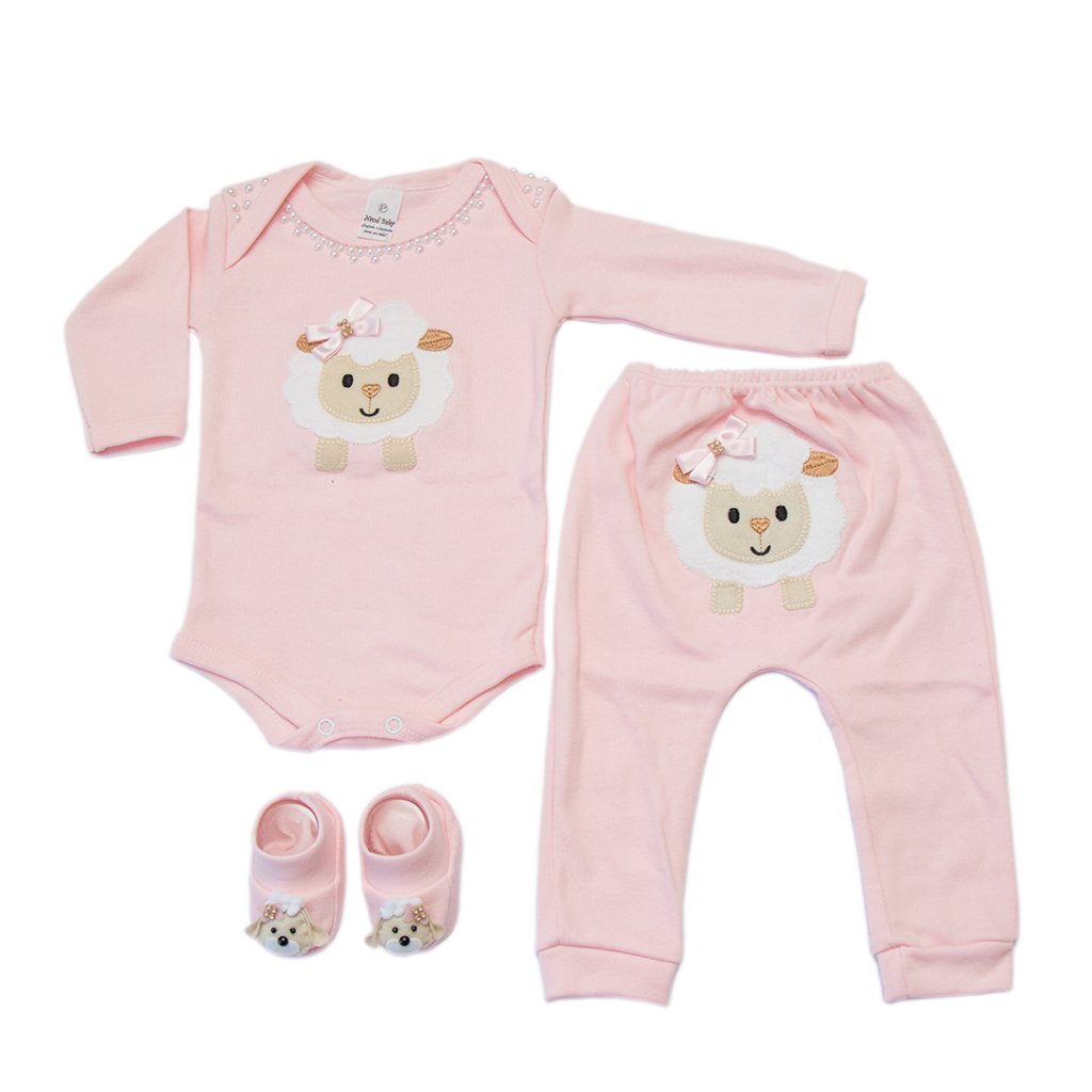CONJUNTO 3 PEÇAS BORY BEBE C/ MIJAO BORDADO E SAP