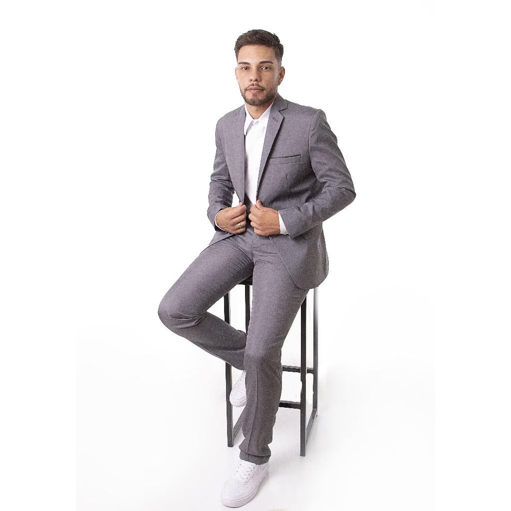 Terno Slim Oxford Masculino Cinza Super Elegante C