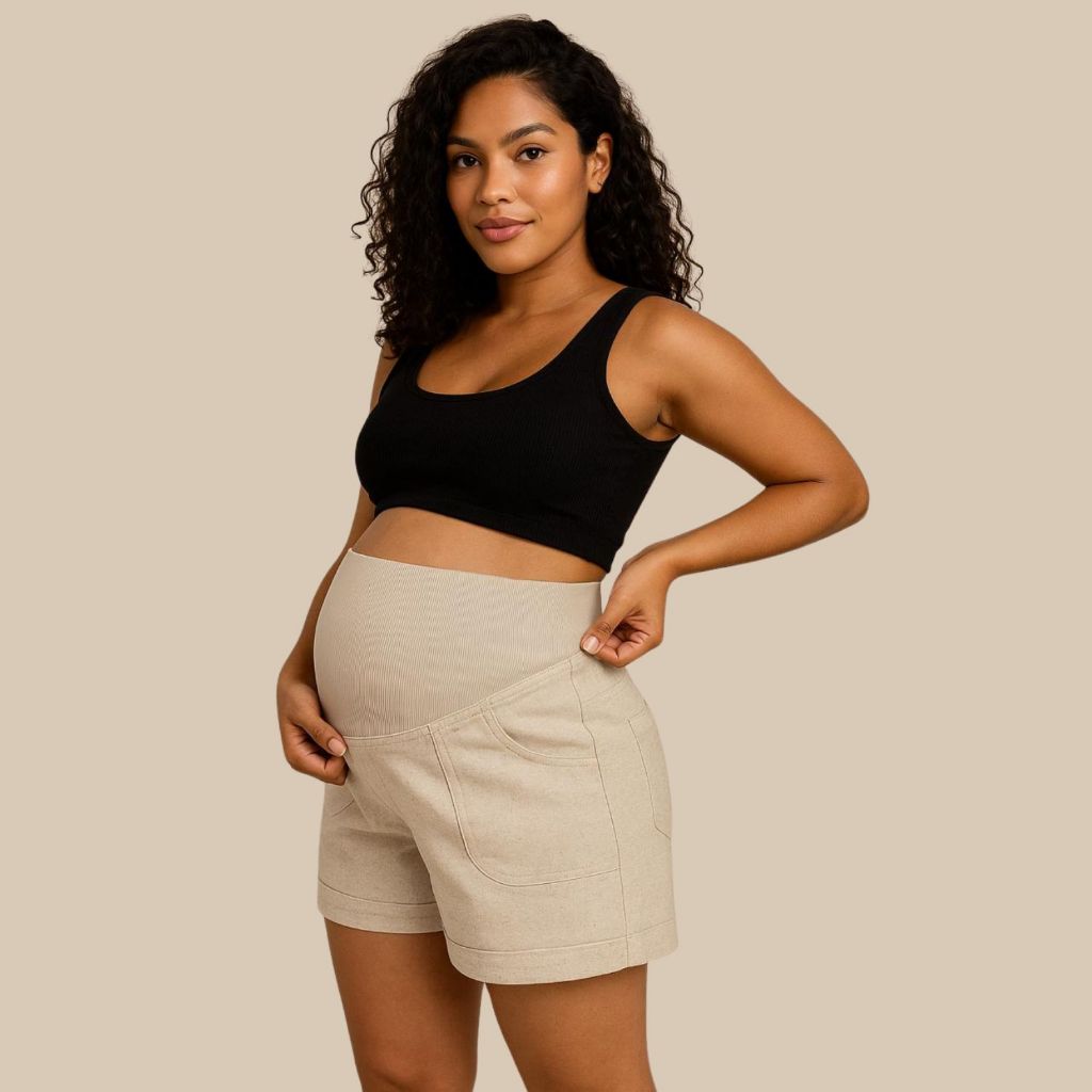 Short Maternidade Linho com Cós de Malha  Confort