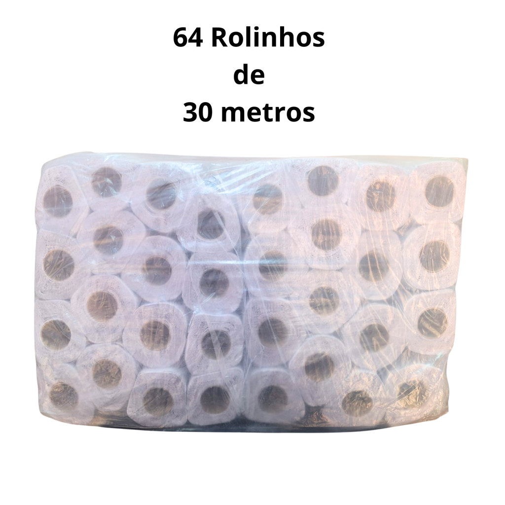 Papel Higienico 30 metros 64 rolos de papel Branco