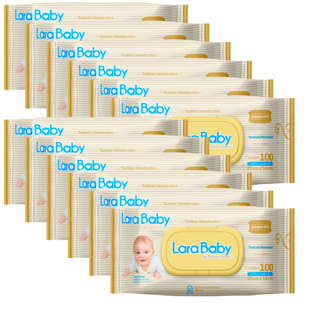 Kit C/12 Lenço Umedecido Lara Baby Premium 100 Un