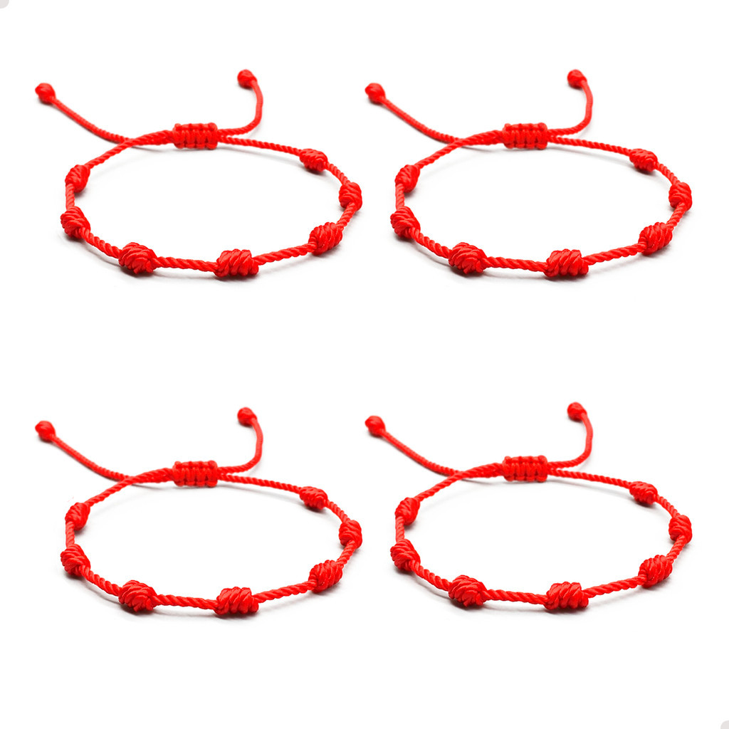 Kit 4/3/2/1 Pulseira Vermelha De Sete 7 Nós Kabba
