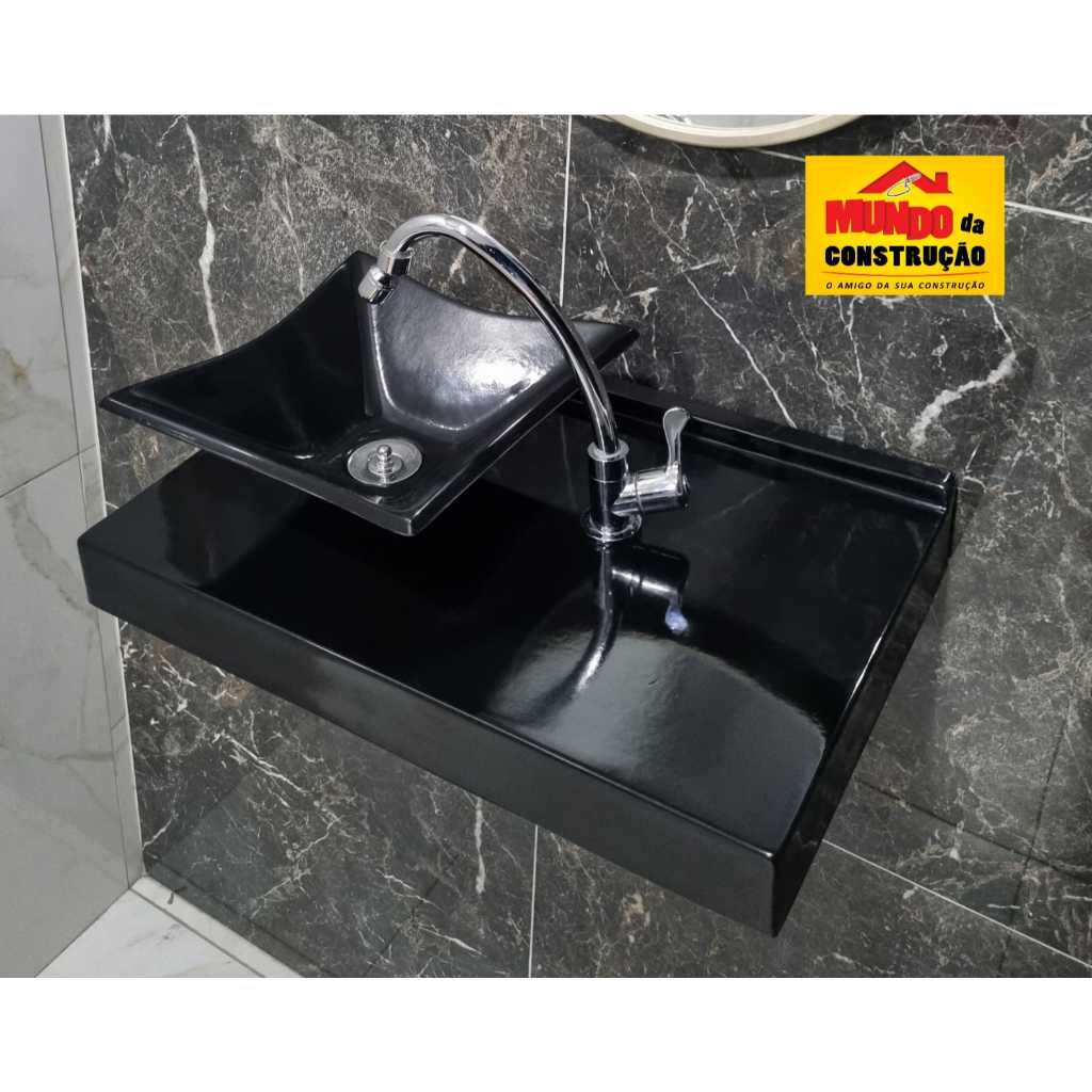 Pia de Banheiro com Bancada Preta Mármore Sintét