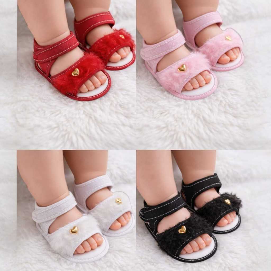Sandália PELÚCIA Para Bebes Menina Coração Pel