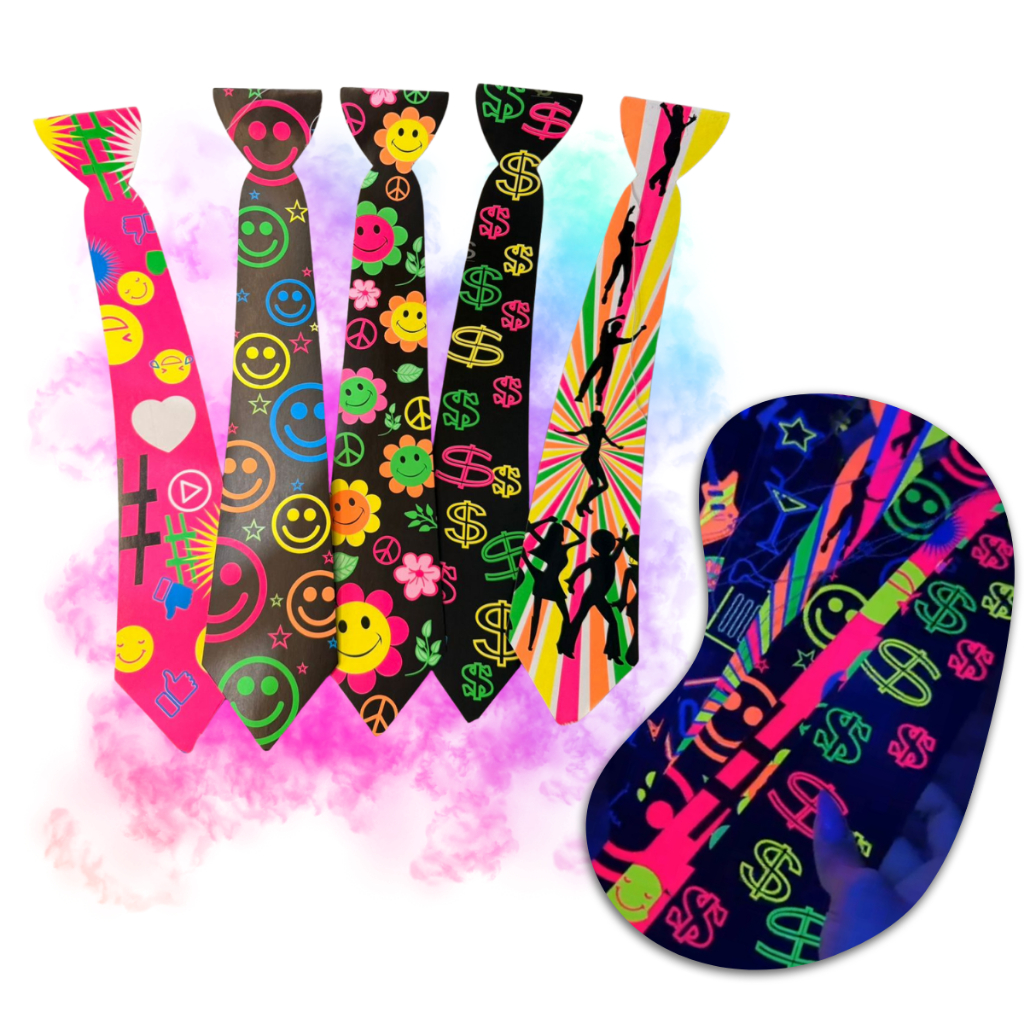 Kit 50un Gravata Estampada Divertida Neon Festa An