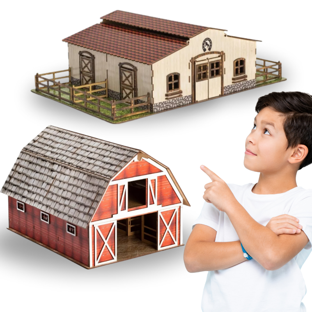 Mini Celeiro E Estábulo Em MDF Adesivado Fazenda