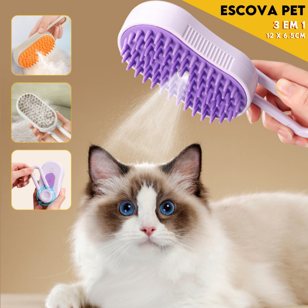 Escova A Vapor Para Pets Elétrica 3 em 1 Escova, 