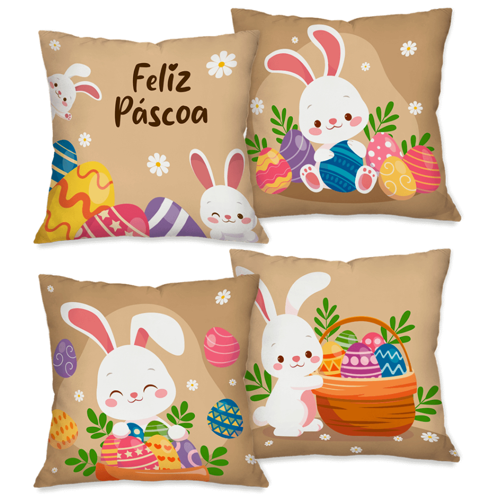 Coelho da Páscoa: Kit 04 Capas de Almofada Decora