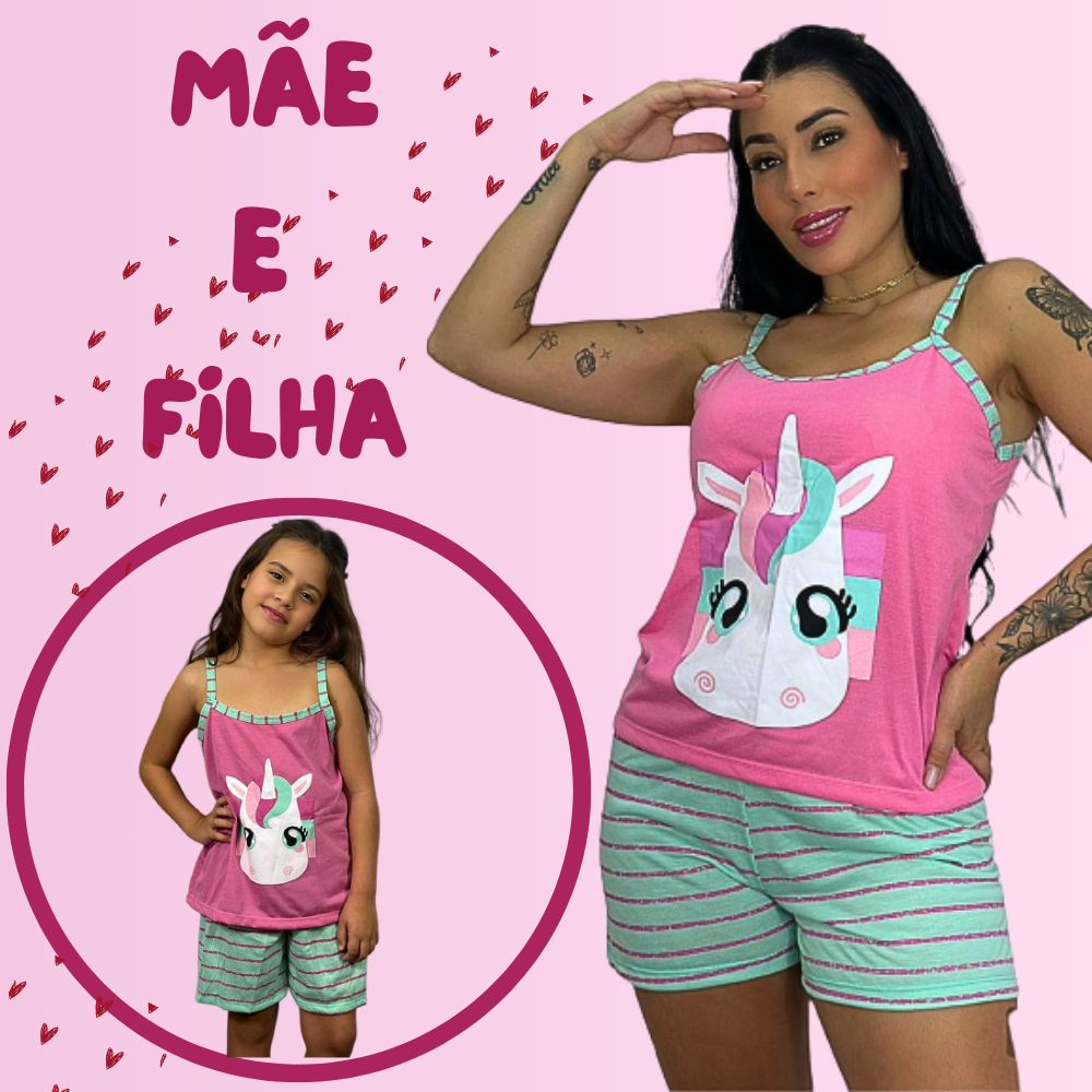 KIT 2 Baby Doll Mãe e Filha Unicornio Malha Confo