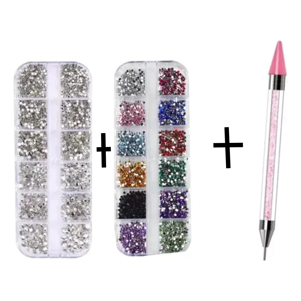 Caixa Strass Nail Art Pedras Colorida Prata + Cane