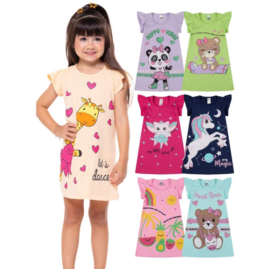 Kit 1, 2 ou 4 Vestido Infantil Menina Verão Estam