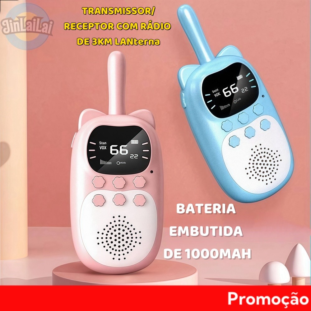 Kit 2 Walkie Talkie Infantil 3km, Rádio Transcept