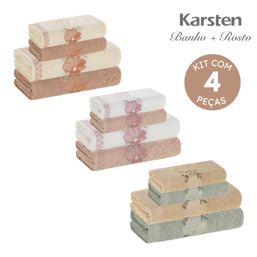 Jogo De Toalhas de Banho e Rosto 4 Peças 100% Alg