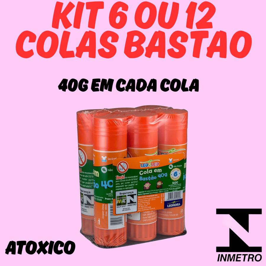 Kit 6 ou 12 Colas Bastão LeoELeo Material Escolar
