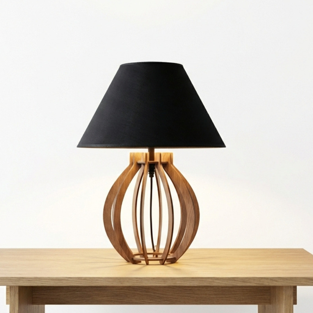 Abajur De Mesa Bolinha Marrom decoração Madeira 