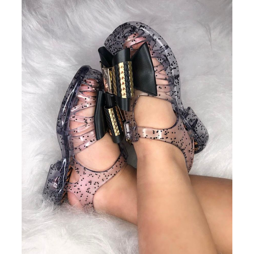 Sandália menina laço metálico glitter calçados