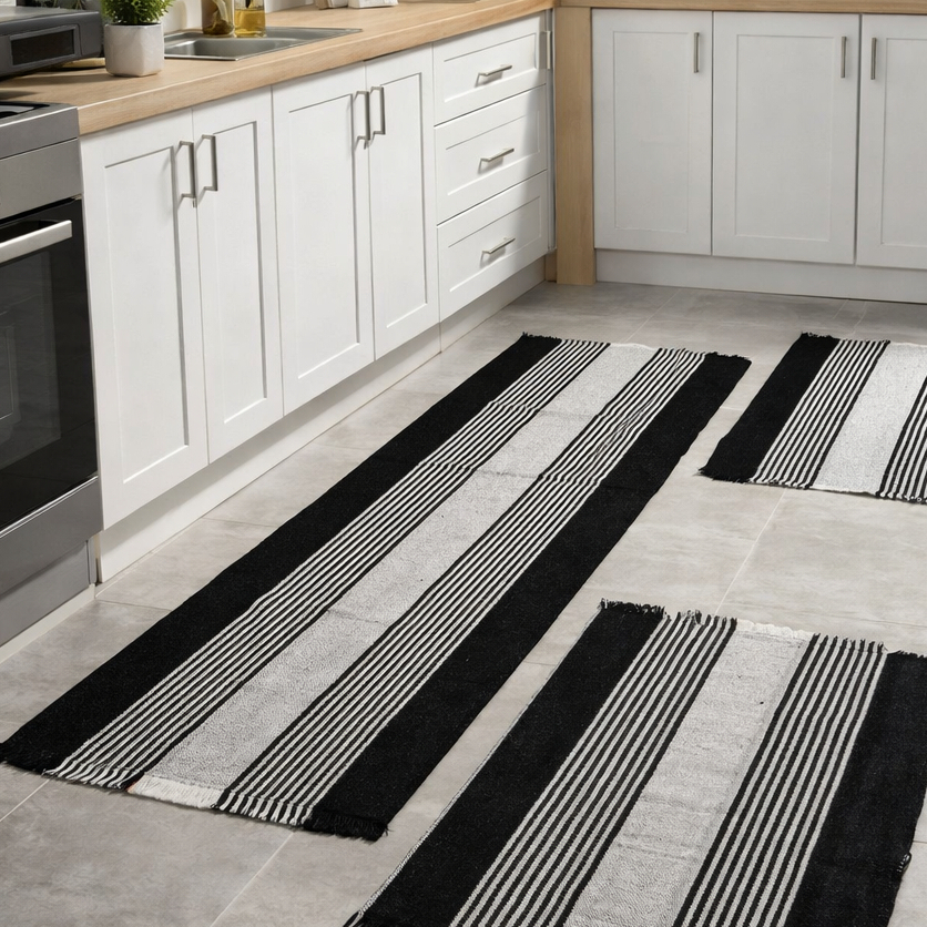 Jogo De Tapete 3 Peças Passadeira Para Cozinha Sa