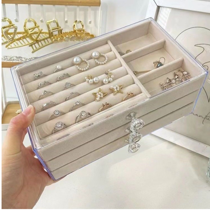 Porta Joia Acrílico Luxo Com 3 Camadas Brinco Ane