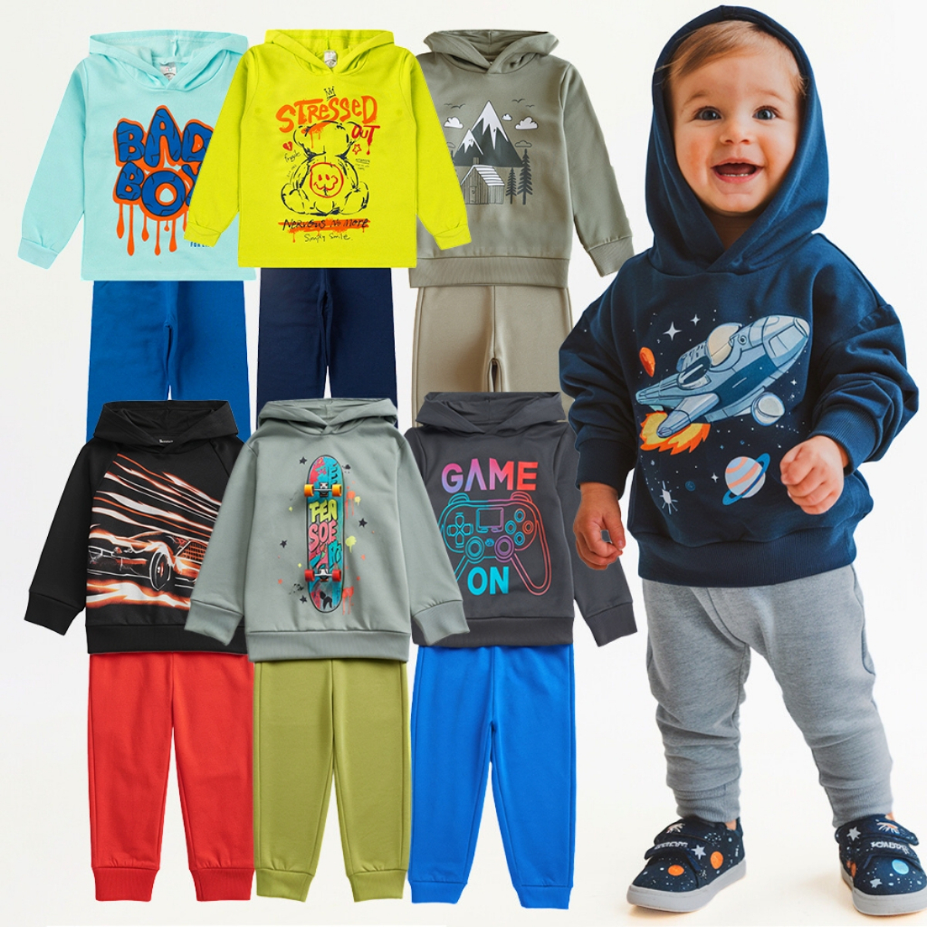 Kit 4 Peças Moletom Com Capuz Conjunto Infantil M