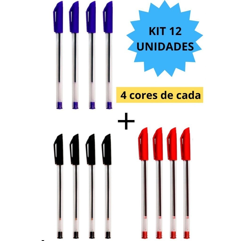 Kit 12 Canetas Esferográficas Ponta Média Simple