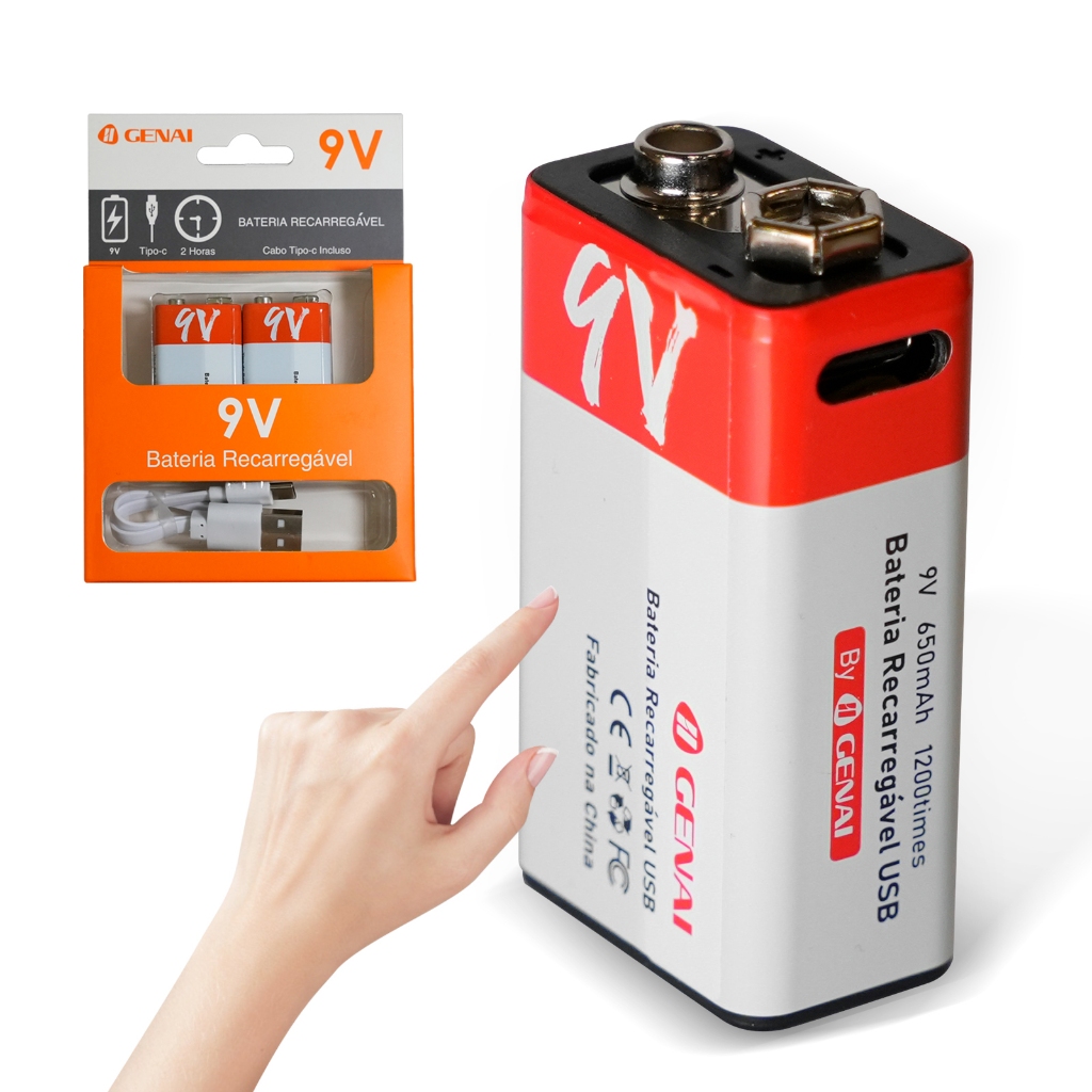 2 Pilhas recarregável 9V 650mAh