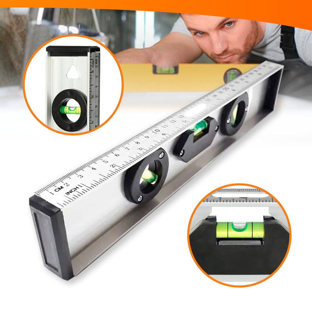 Nível De Mão Tipo Régua De Alumínio 3 Bolhas &