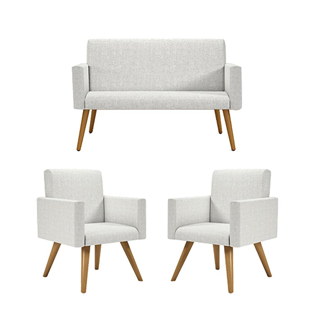 Kit Namoradeira + 2 Poltronas Decorativas Linho Ba