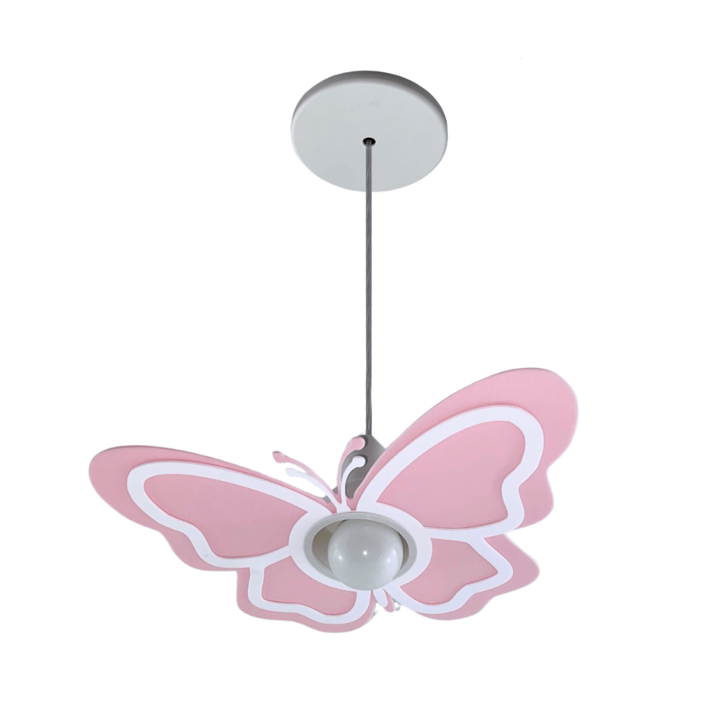 Luminária Borboleta Rosa Pendente Quarto infantil