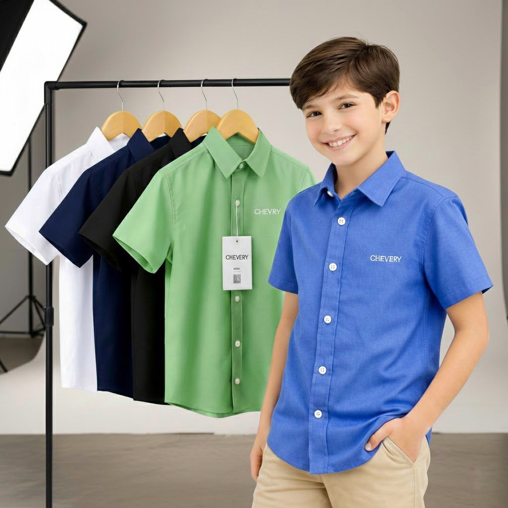 Camisa infantil menino social linho manga curta v�