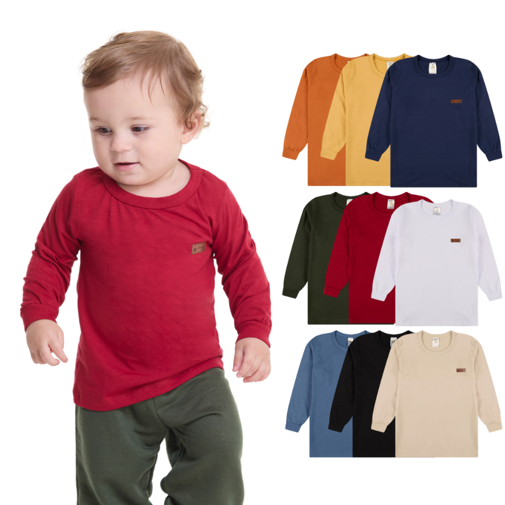Kit 5 Camisetas Manga Longa Infantil Bebê Menino 