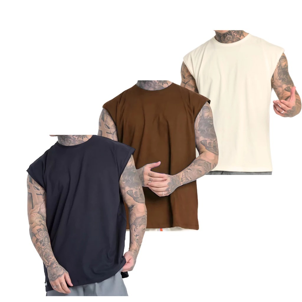 Kit 3 Camisetas Regata Machão Camisa Cavada Algod