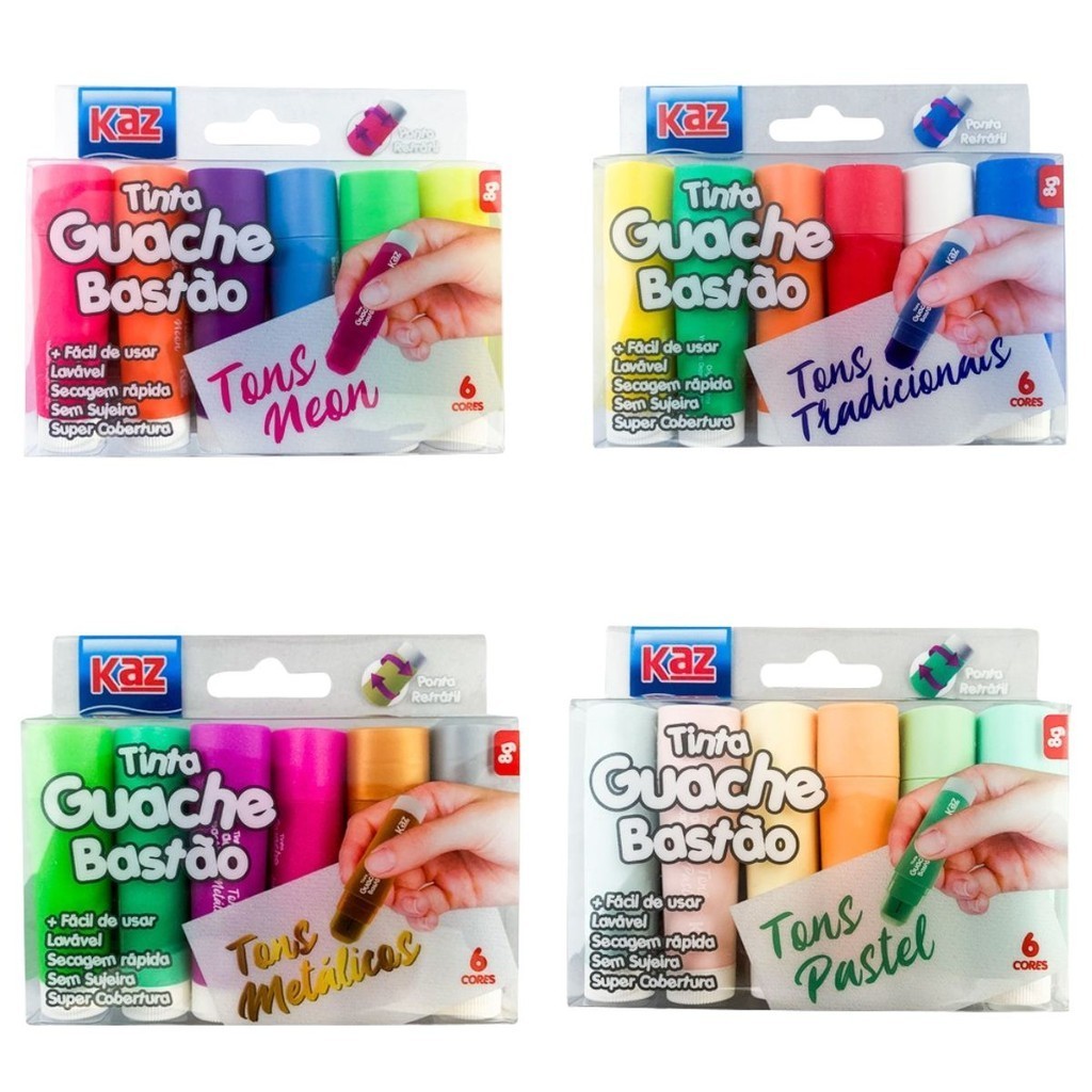 Tinta Bastão Guache 6 Cores Escolar – 4 Ton