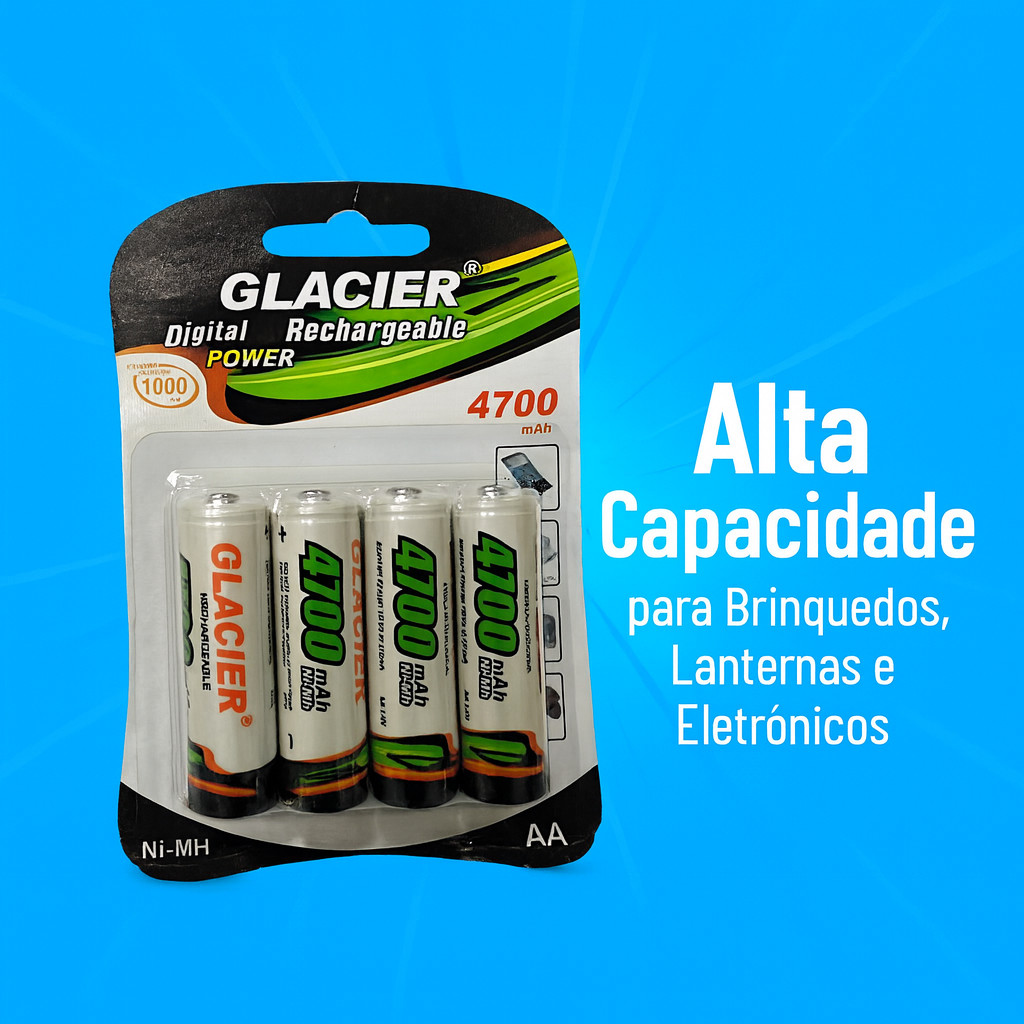 Kit Pilhas Recarregáveis AA 4700mAh  Alta Capacid