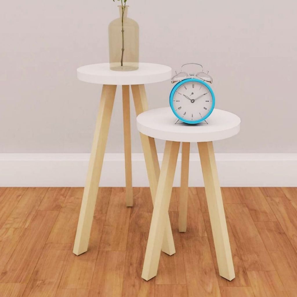 Conjunto 2 Mesinhas de Centro Em MDF Redondo Branc