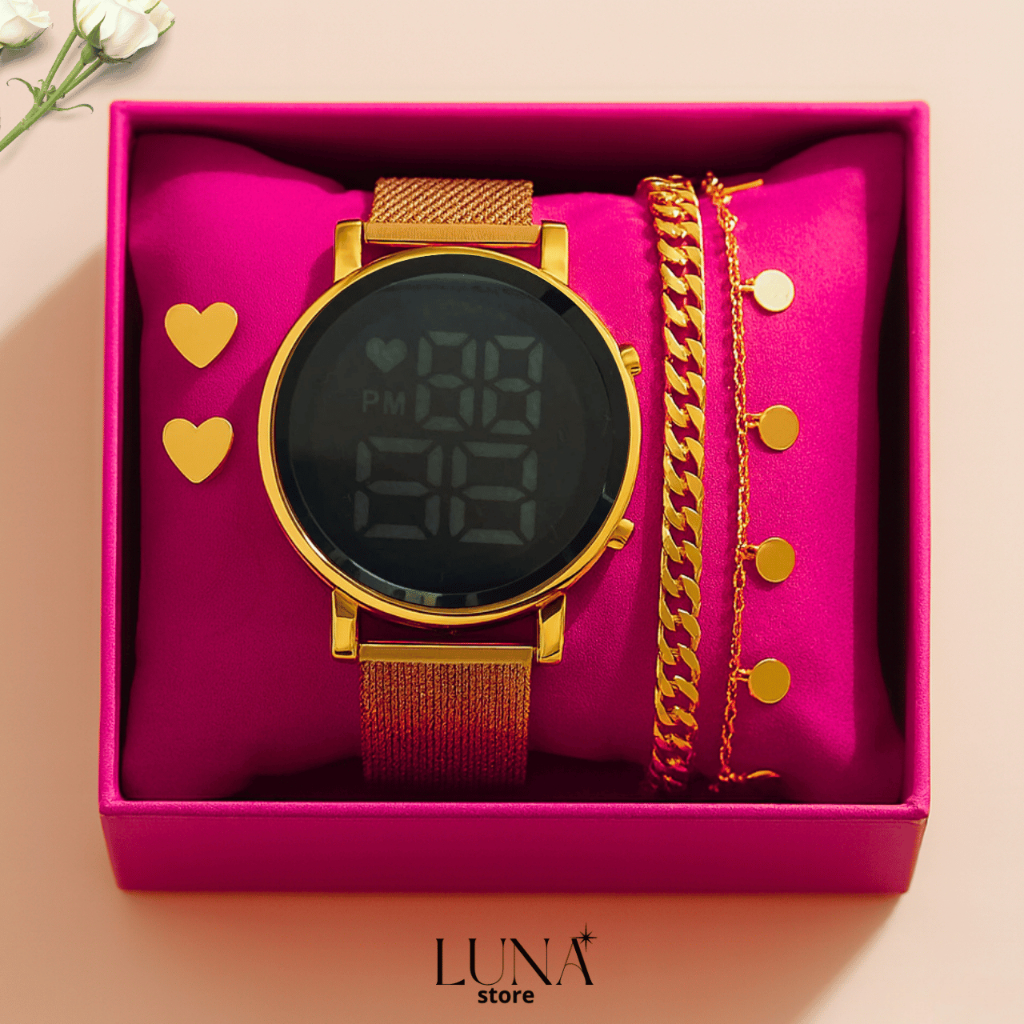 Relógio Feminino Redondo Digital LED Com Pulseira