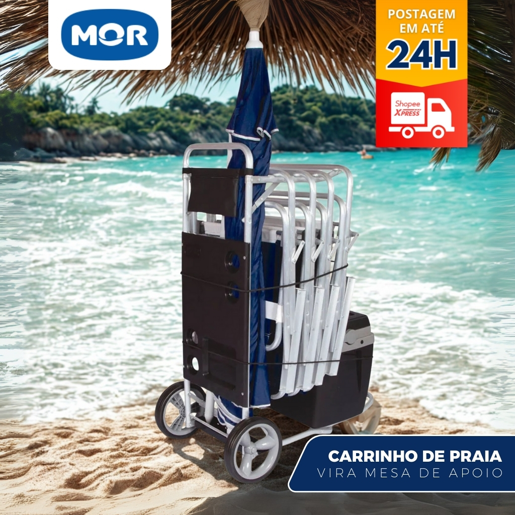 Carrinho de Praia Mor Preto Vira Mesa Com Avanço